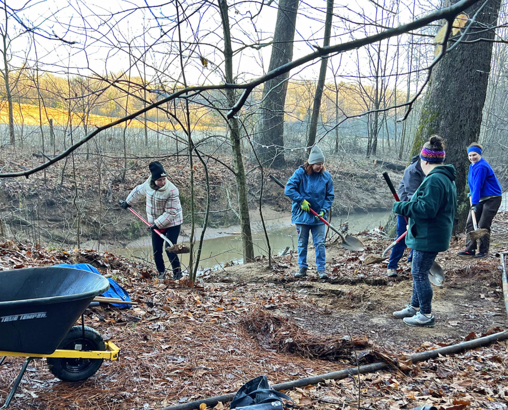 Group working on trail